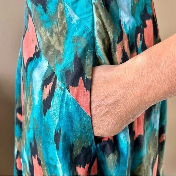 Anthropologie Girls From Savoy Teal Painted Ikat Strapless Dress Southwest Sz 4 - Picture 12 of 15